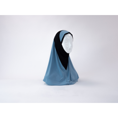Hijab lycra  1 piece bicolor bleu canard/noir